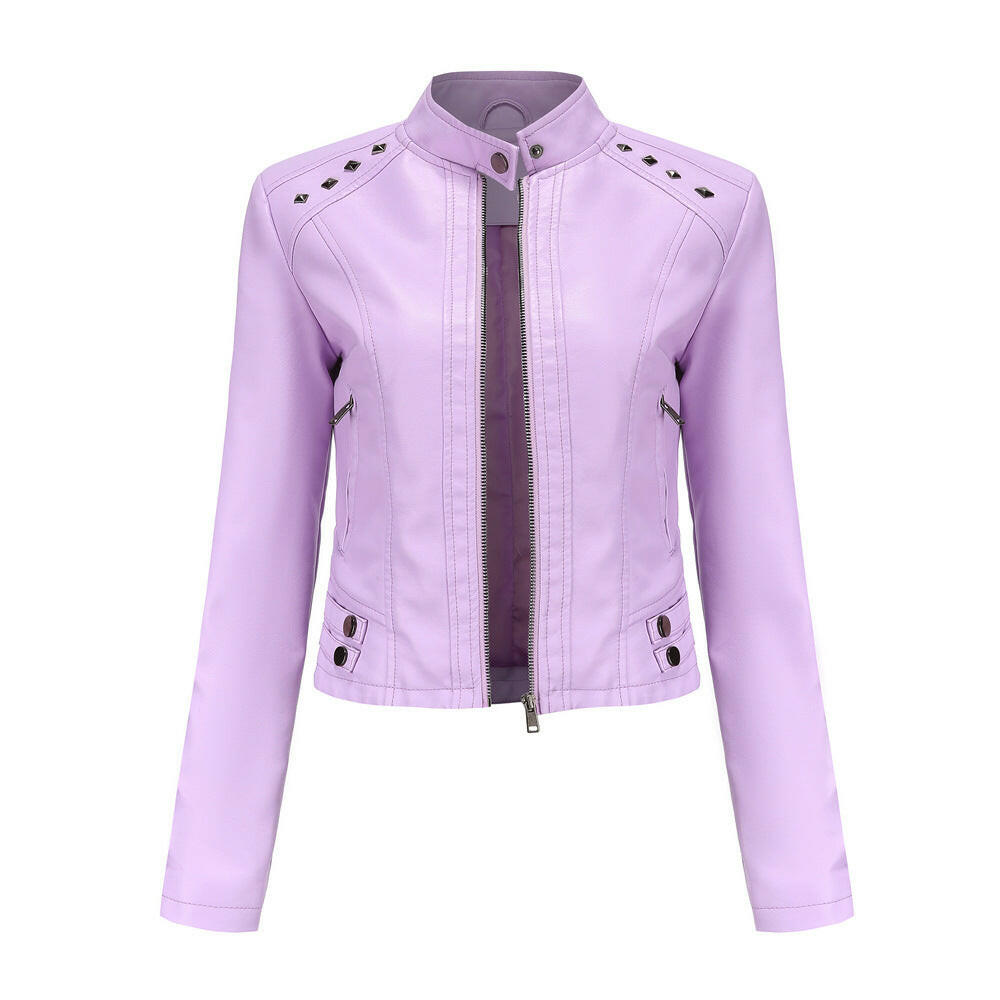Studded Leather Women Short Jacket Long Sleeves Kashur Mart .