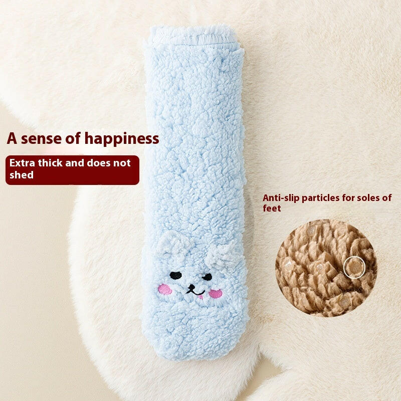 Winter Floor Socks Velvet Thicken Warm Coral Velvet Cute Socks Japanese-style Home Footwear Non-slip Socks New Year Gifts Winter Gadgets.