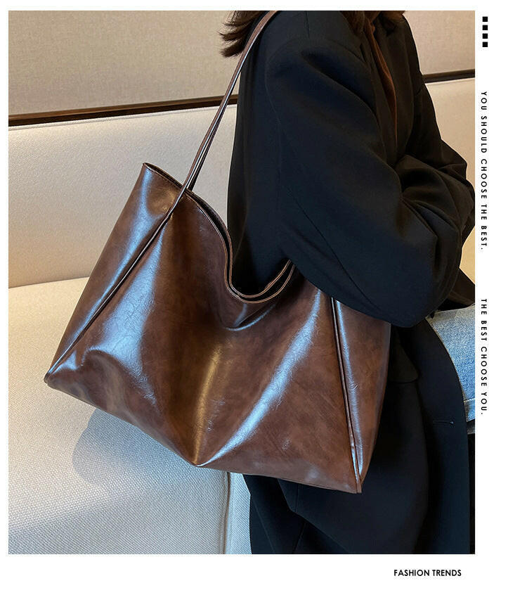 Vintage Women's Tote Bag Athletic Casual Fashion Large Capacity Leather Shoulder Bag Shopper Harajuku Simple Handbag Kashur Mart .