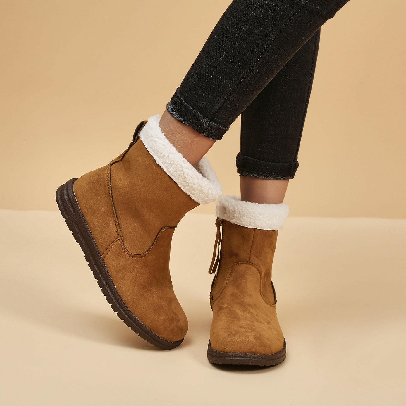Winter Snow Boots New Fashion Lamb Thickened Warm Fleece Short Boots With Side Zpipper Design Solid Shoes For Women Kashur Mart .