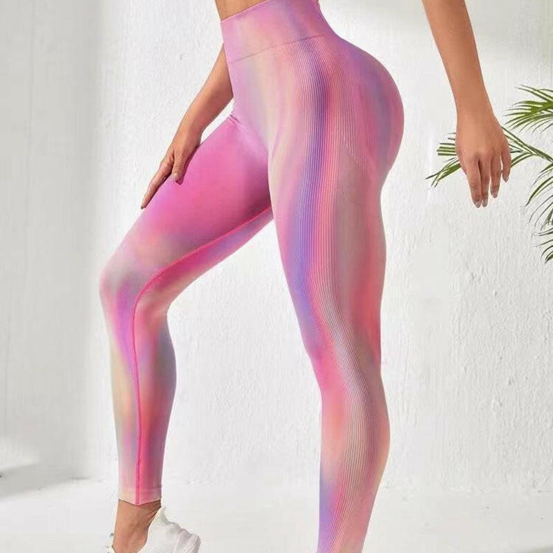 New Tie Dye Aurora Print Sports Pants Seamless High Waisted Fitness Yoga Pants For Women Gym Running Sweatpants Trousers.