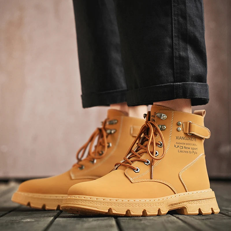 Workwear Martin boots men's spring and autumn new high top British style big yellow boots outdoor high top casual leather boots men