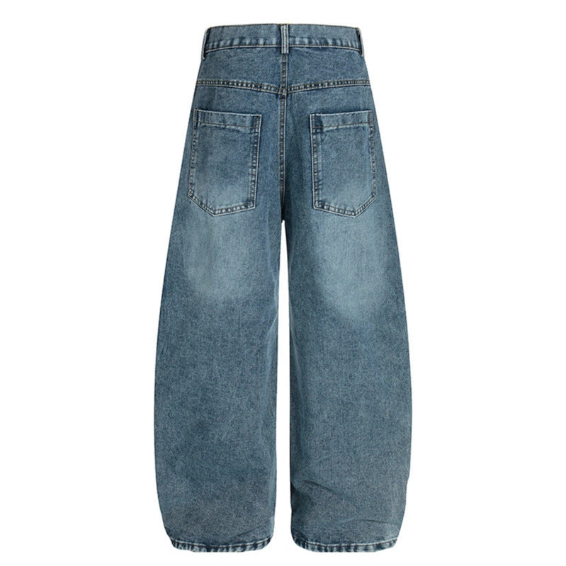 Star sticker washed cat whisker curved knife jeans
