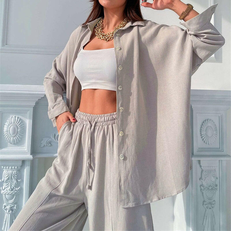 Womens Button Down Lounge Sets Long Sleeve Shirts And 2 Piece Outfit Set Casual Loungewear With Pockets.