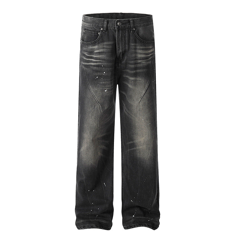 Wash and make old splashed ink jeans