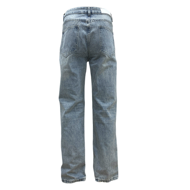 Street Style Basic Versatile Blue Jeans Men's Loose Straight Leg Wide Leg Versatile Washed Casual Long Pants