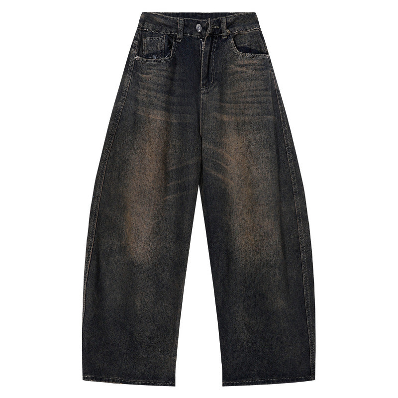 Black Tapered Jeans for Men and Women Wide Leg Loose Drape Aged Long Pants