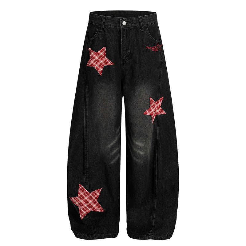 Star patch embroidered jeans