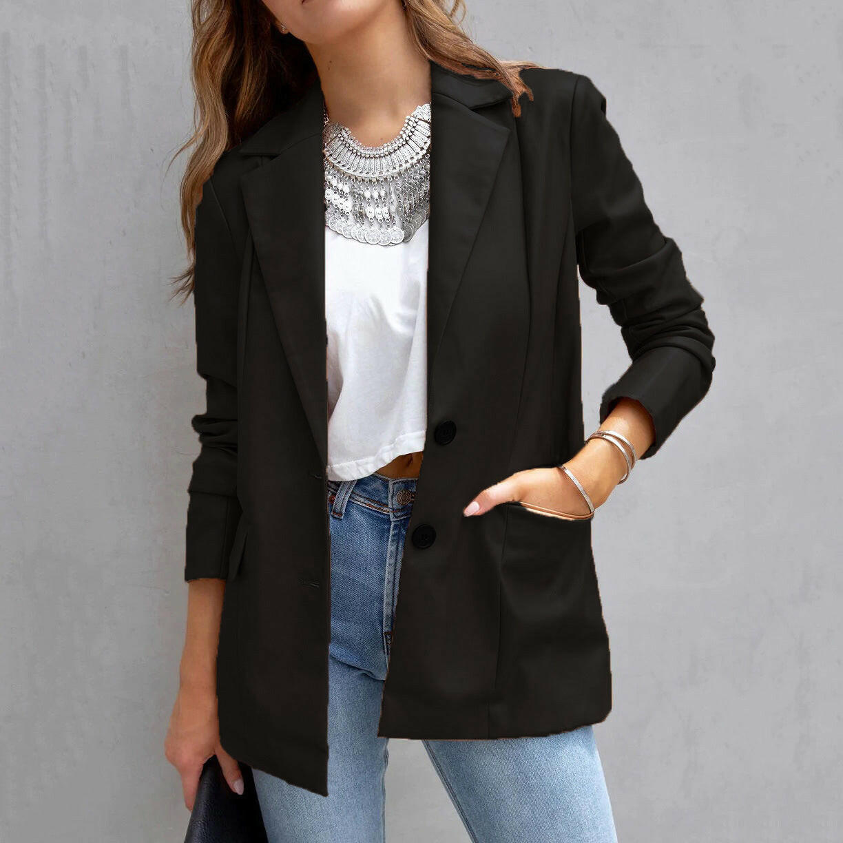 Long Sleeve Button Pu Cardigan Coat For Women.
