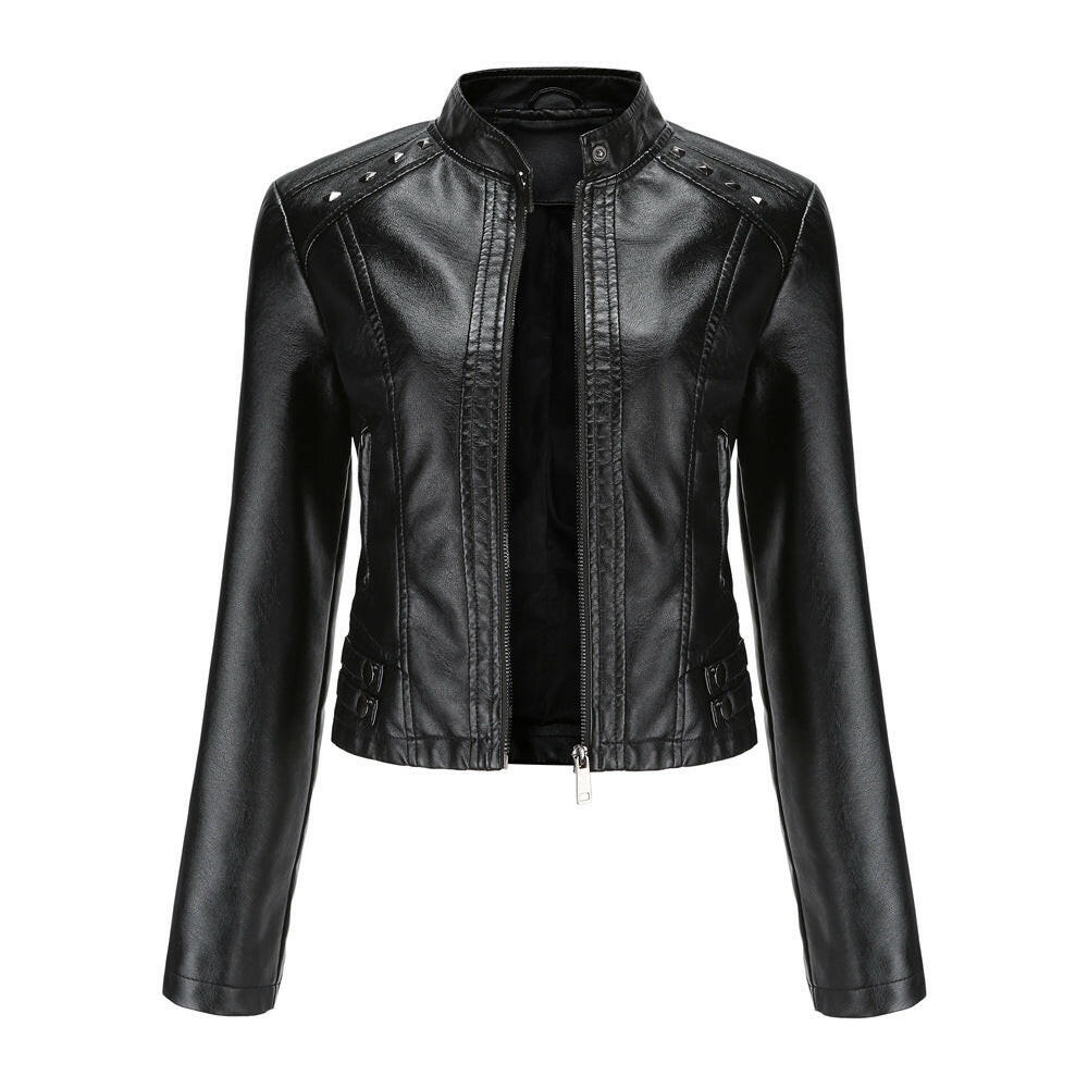 Studded Leather Women Short Jacket Long Sleeves Kashur Mart .