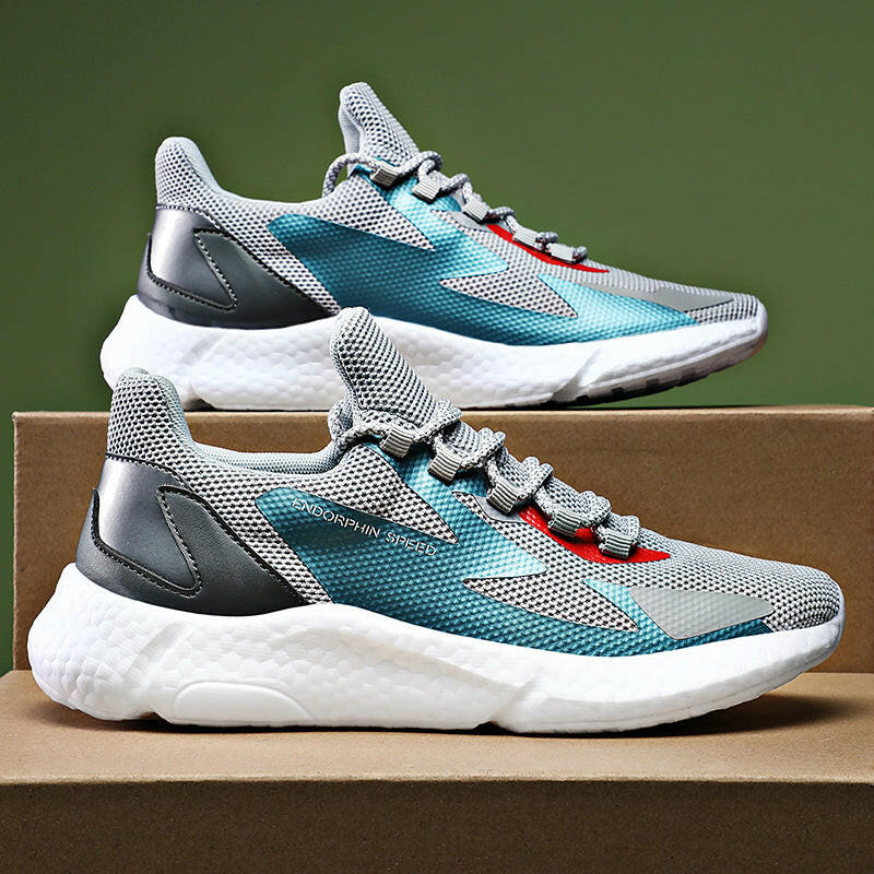 Breathable Flying Woven Sneakers Popcorn Running Shoes Men.