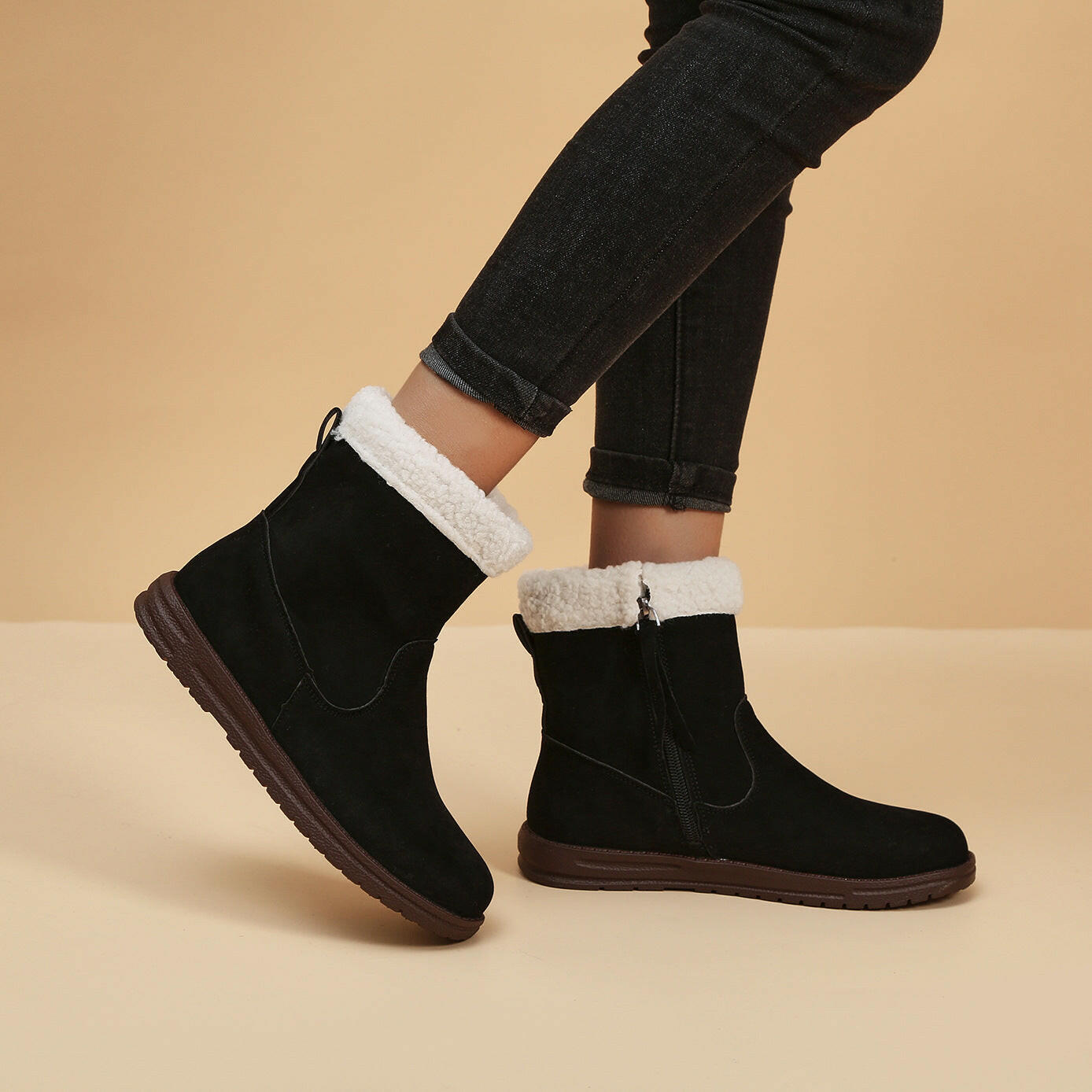 Winter Snow Boots New Fashion Lamb Thickened Warm Fleece Short Boots With Side Zpipper Design Solid Shoes For Women Kashur Mart .