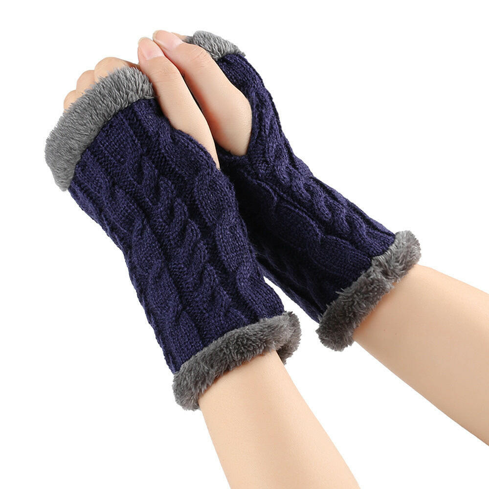Winter Plush Gloves Twist Knitted Fingerless Fleece Gloves Women Warm Thickened Woolen Gloves.
