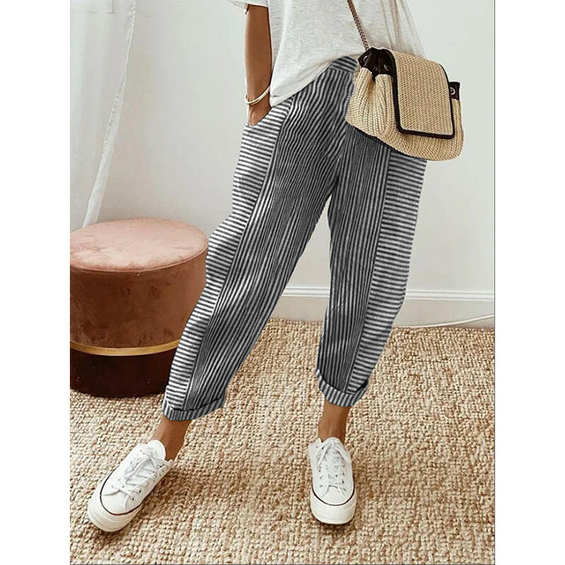 Women's Striped Print Trousers Summer Fashion Casual Loose Pants.