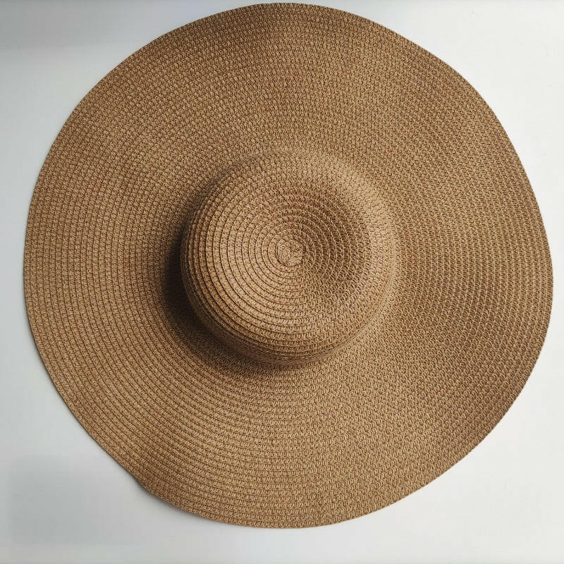 Light Board 14CM Big Brim Straw Hat Women's Sun-proof Beach Dome.