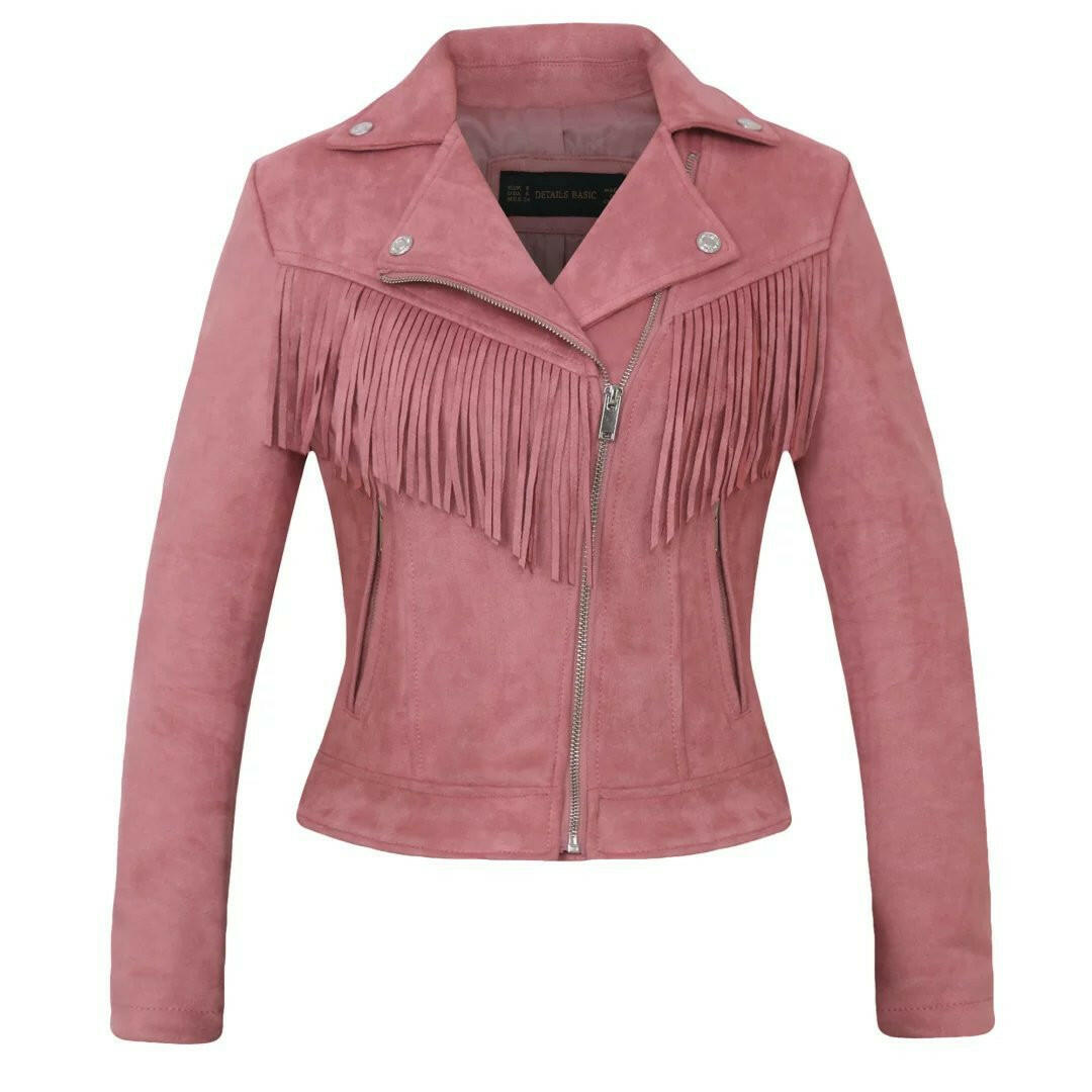 Factory direct selling women''s jacket autumn and winter European and American women''s Lapel tassel suede coat leather jacket women''s short Kashur Mart .