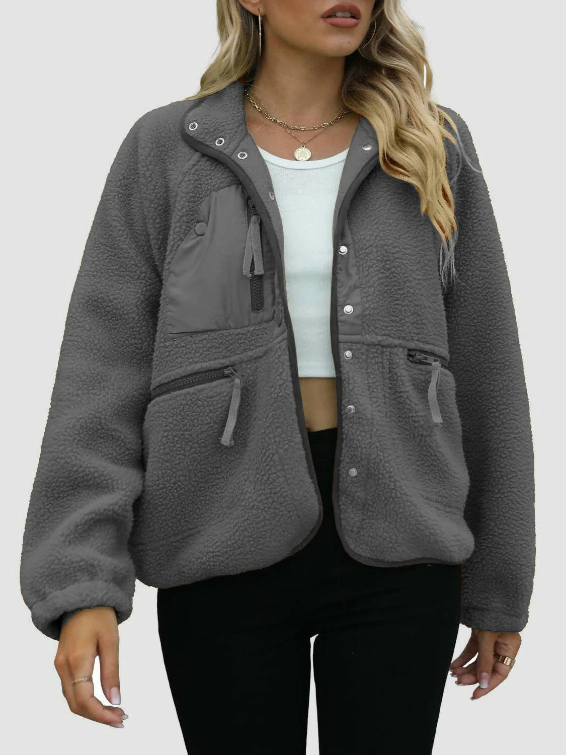 Short Cardigan Plush Jacket Lamb Wool Coat.