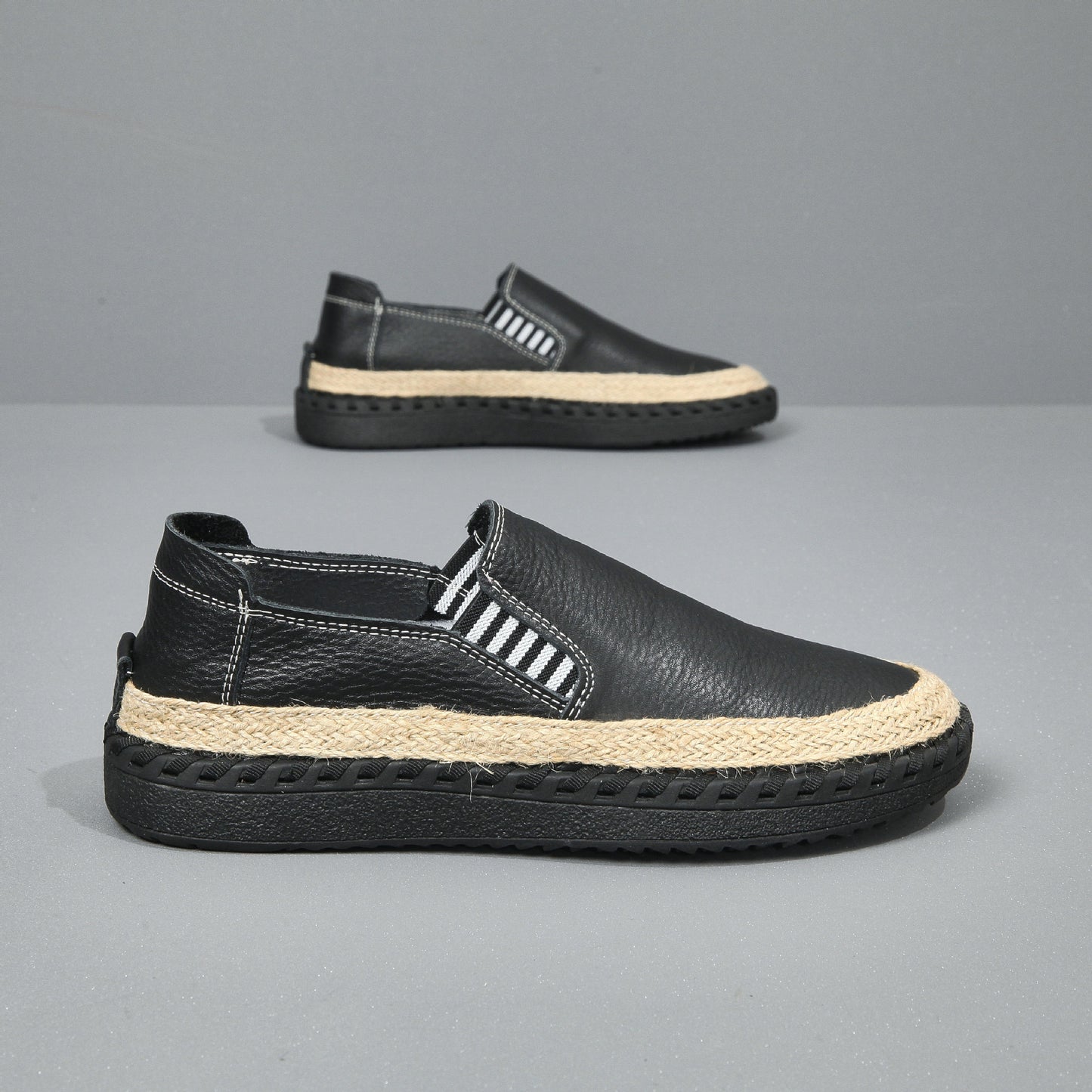 Handmade leather sewn massage shoe toe layer cowhide casual fisherman one foot men's shoes