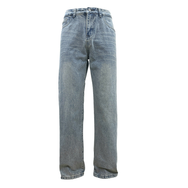 Street Style Basic Versatile Blue Jeans Men's Loose Straight Leg Wide Leg Versatile Washed Casual Long Pants