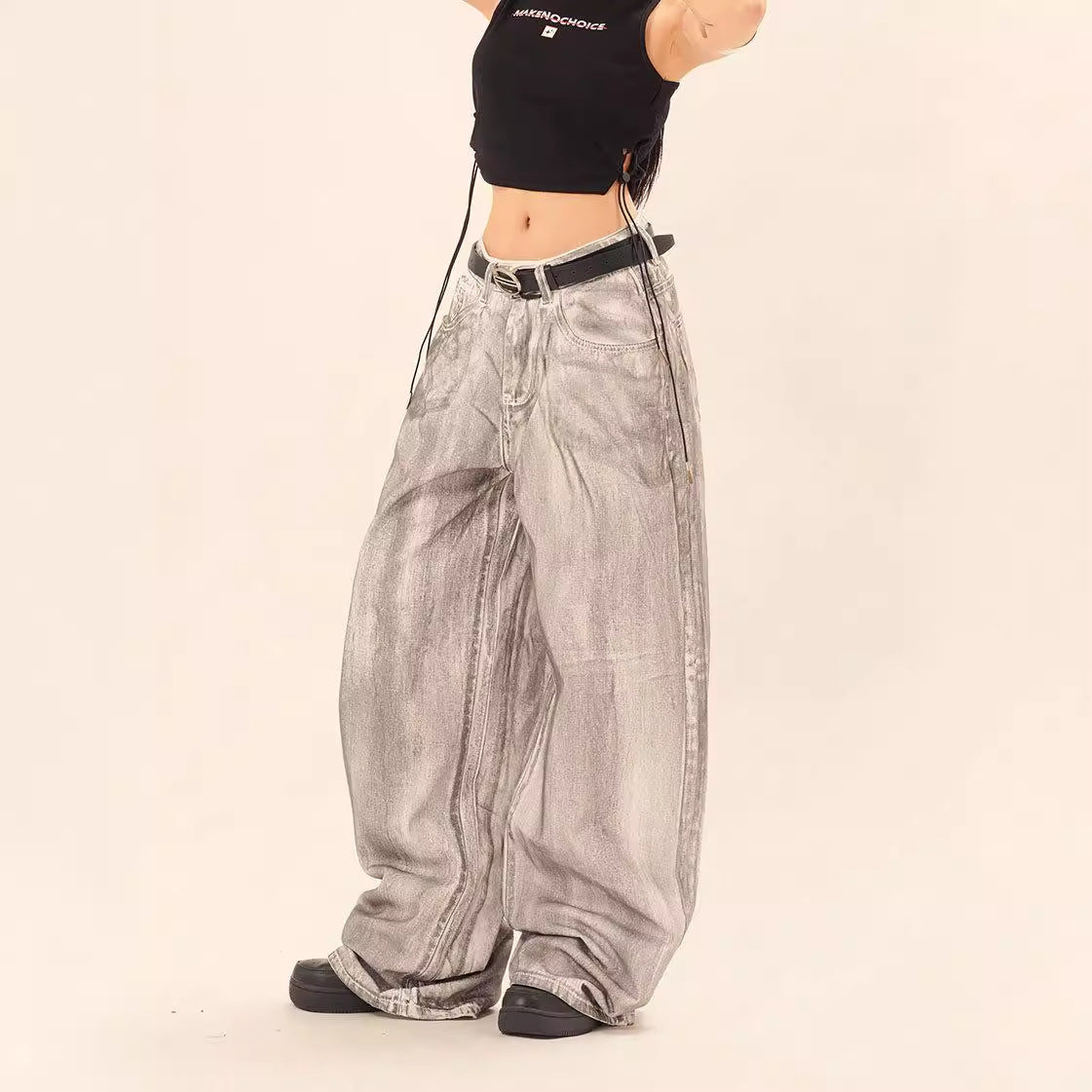 Wash and tie dye straight leg loose jeans