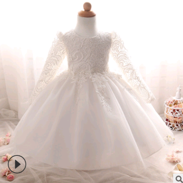 Long-sleeved girls dress rose children's wedding dress skirt.