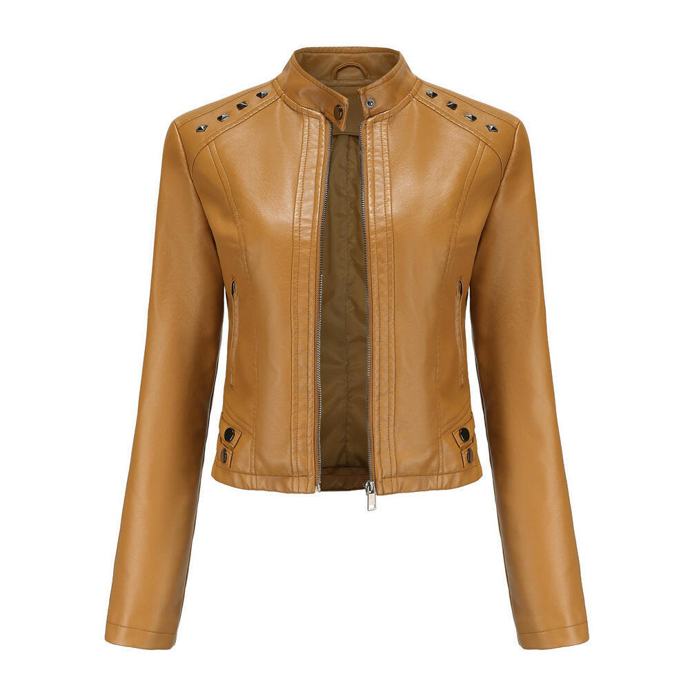Studded Leather Women Short Jacket Long Sleeves Kashur Mart .