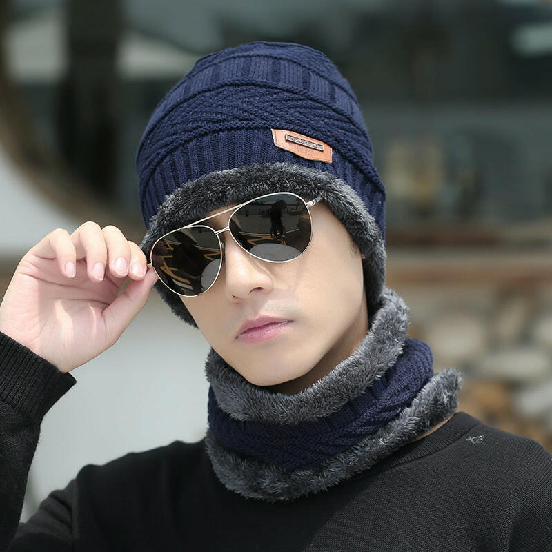 Winter Beanie Hat Scarf Set Warm Knit Hat Thick Fleece Lined Winter Hat Neck Warmer For Men Women.