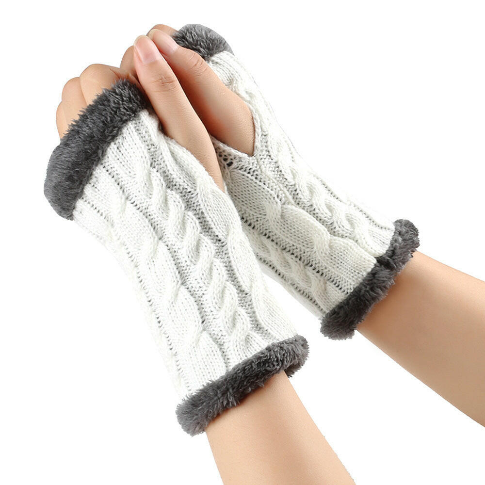 Winter Plush Gloves Twist Knitted Fingerless Fleece Gloves Women Warm Thickened Woolen Gloves.