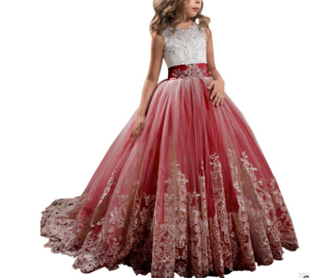 Europe And The United States New Children's Clothing Lace Wedding Dress.