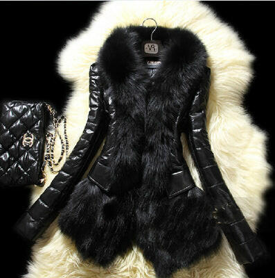 Faux fur large fur collar leather jacket Kashur Mart .