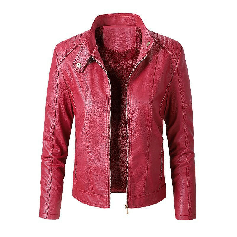 New Women's Leather Jackets Plus Velvet Jackets Fashion PU Ladies Leather Jackets Kashur Mart .
