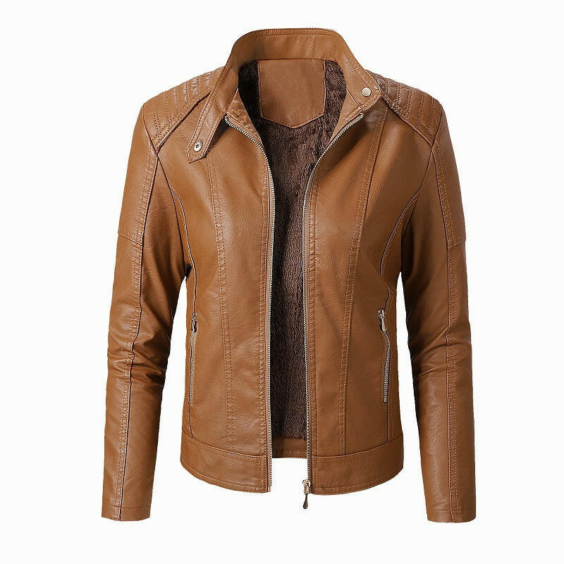 New Women's Leather Jackets Plus Velvet Jackets Fashion PU Ladies Leather Jackets Kashur Mart .