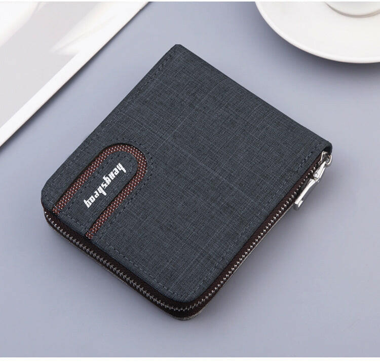 Men's Short Wallet Men Wallet Zipper Wallet Canvas Small Wallet Multi-function Dollar Multi-card Slot.