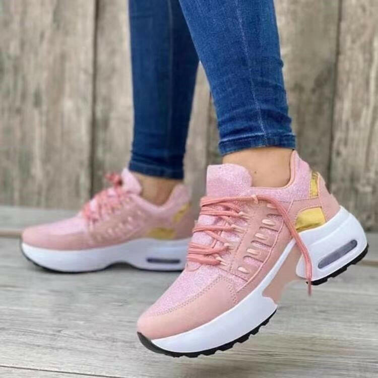 Lace Up Sneakers Women Wedge Heel Running Sports Shoes.