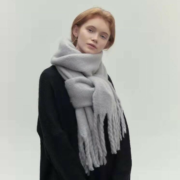 Winter Solid Color Scarf With Tassel Ins Style Fashion Versatile Warm Soft Long Scarf Women's Shawl.