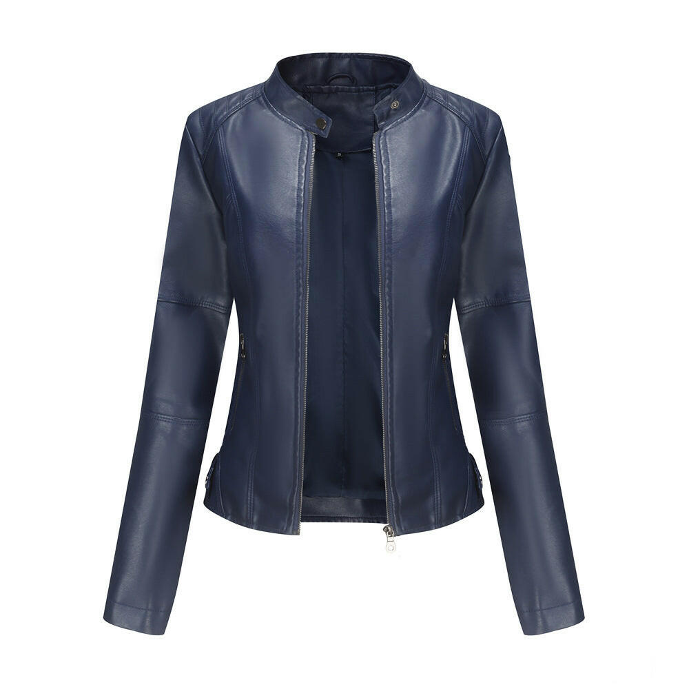 Thin Large Size Leather Clothing With Stand Collar Slim-fit Jacket Kashur Mart .