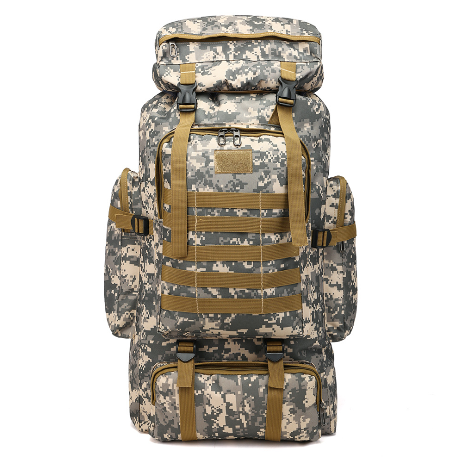 Camouflage backpack mountaineering bag.