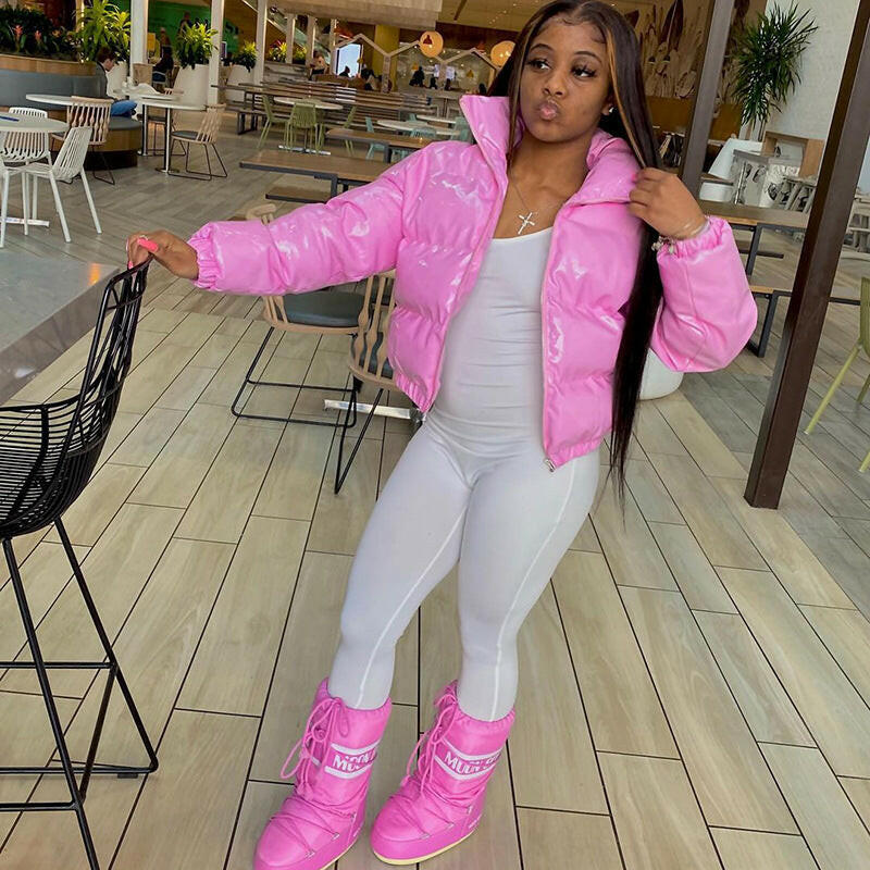 Sisterlinda Faux PU Leather Y2K Bubble Puffer Winter Warm Jacket Women Coats Long Sleeve Outerwear Zipper Casual Slim Parkas Kashur Mart .