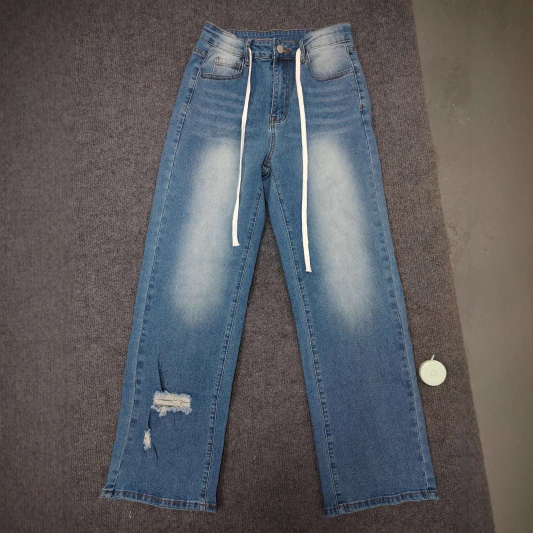 High waisted wide leg versatile loose casual denim pants