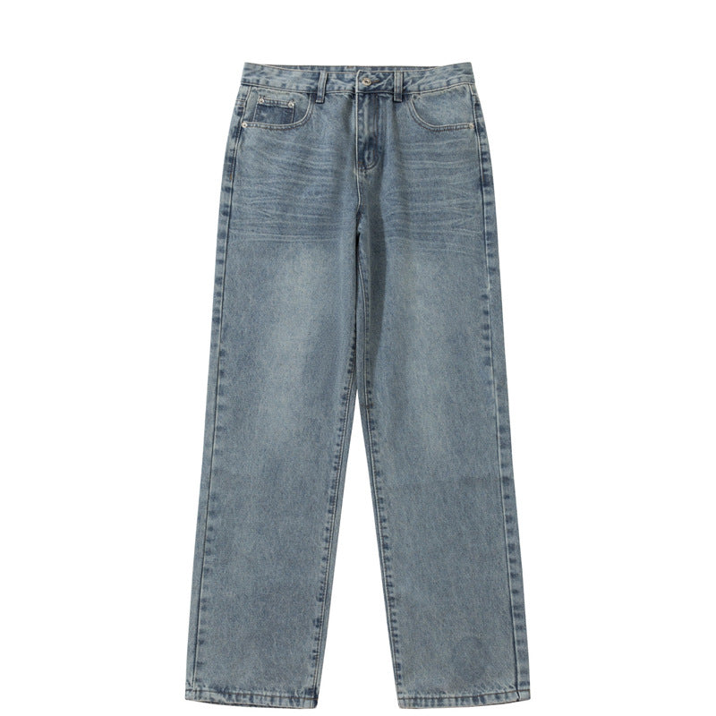 Street Style Basic Versatile Blue Jeans Men's Loose Straight Leg Wide Leg Versatile Washed Casual Long Pants
