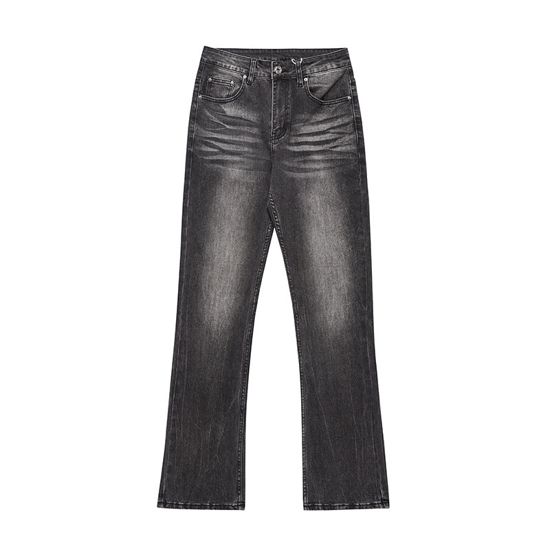 Washed distressed micro flared jeans