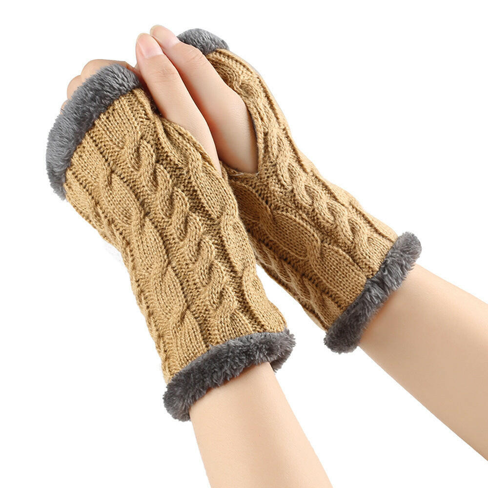 Winter Plush Gloves Twist Knitted Fingerless Fleece Gloves Women Warm Thickened Woolen Gloves.