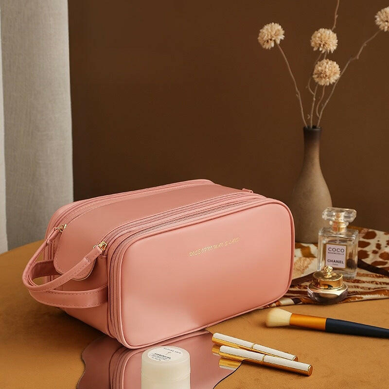 Three-layer Double Zipper U-shaped Design Cosmetic Bag Fashion High Capacity Make Up Bags Portable Pu Leather Storage Bag For Skin Care Products Kashur Mart .