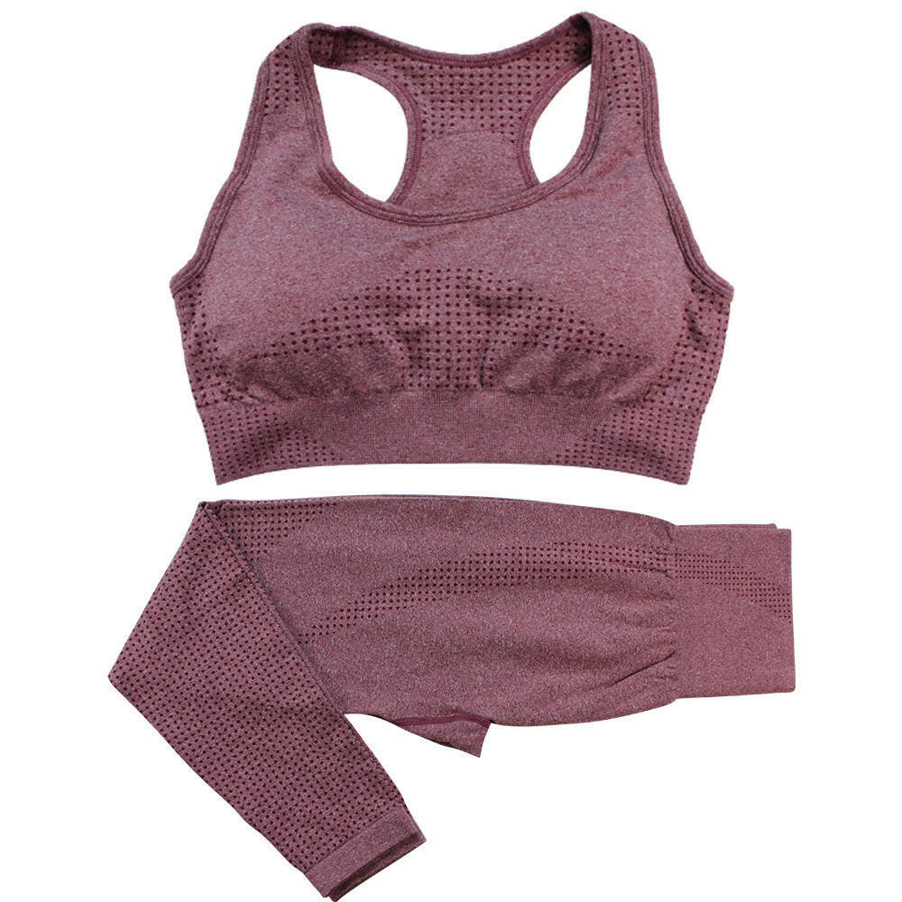 2PCS Seamless Yoga Set Women Tracksuit High Waist Leggings Workout Sportswear Gym Clothing Fitness Crop Top Sports Suits Gym Set.