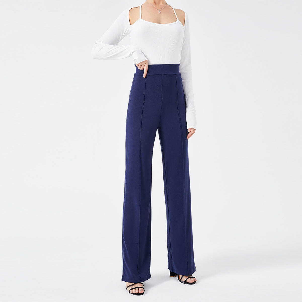 Solid Color Casual Pants Slim, High-waisted Bell Bottoms.