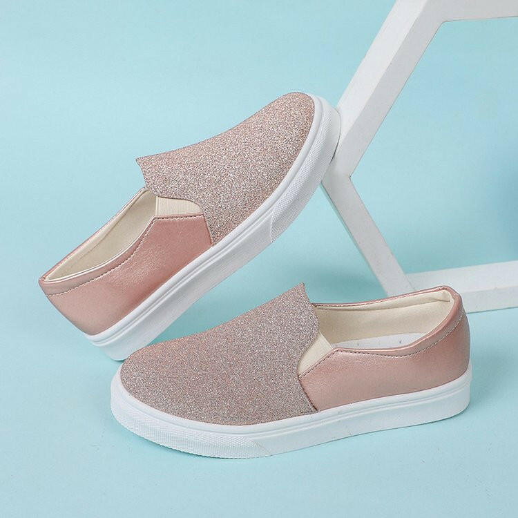 Round Toe Flat Shoes With Sequined Loafers Walking Shoes Women.