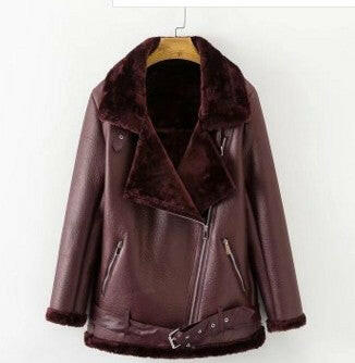 New Winter Fashion High Quality Artificial Fur Zipper Coat Pockets Warm Couples Sashes Leather Jackets Woman Kashur Mart .