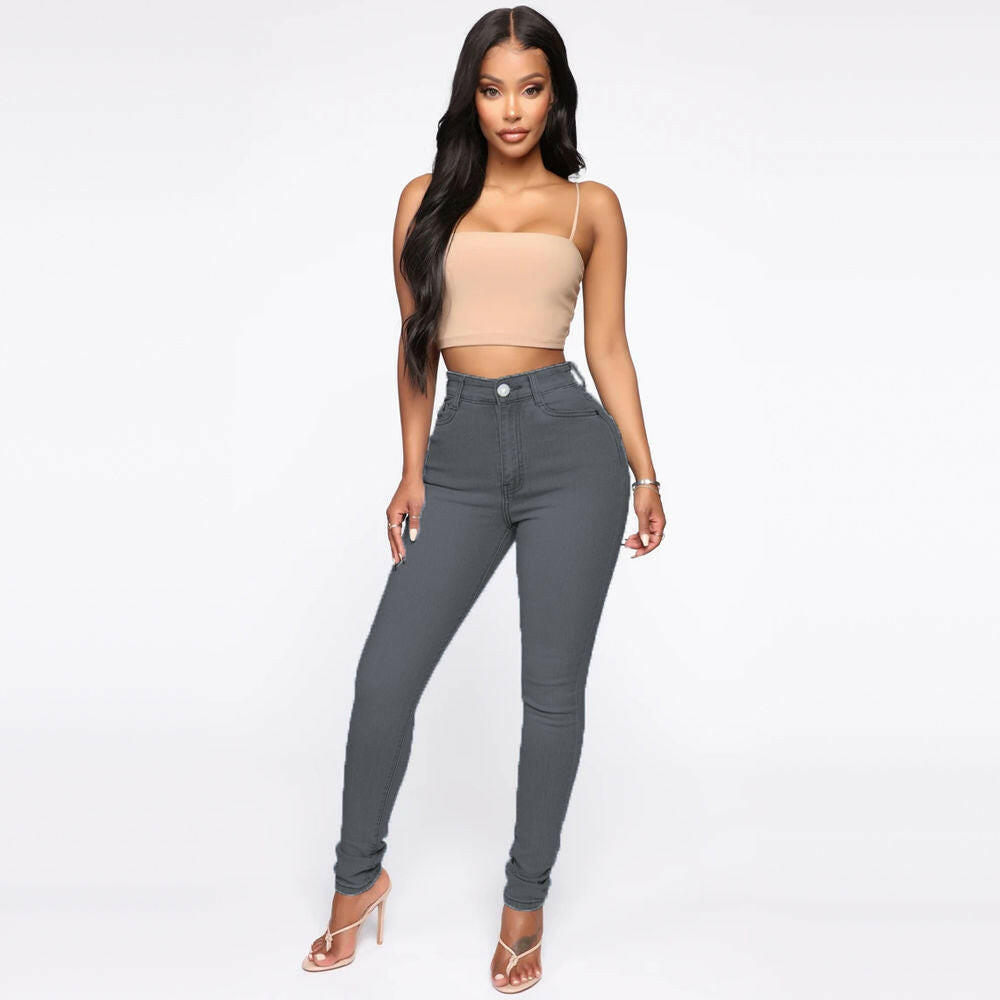 Slimming Jeans Pants For Women High Waist Trousers With Pockets.