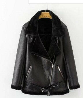 New Winter Fashion High Quality Artificial Fur Zipper Coat Pockets Warm Couples Sashes Leather Jackets Woman Kashur Mart .