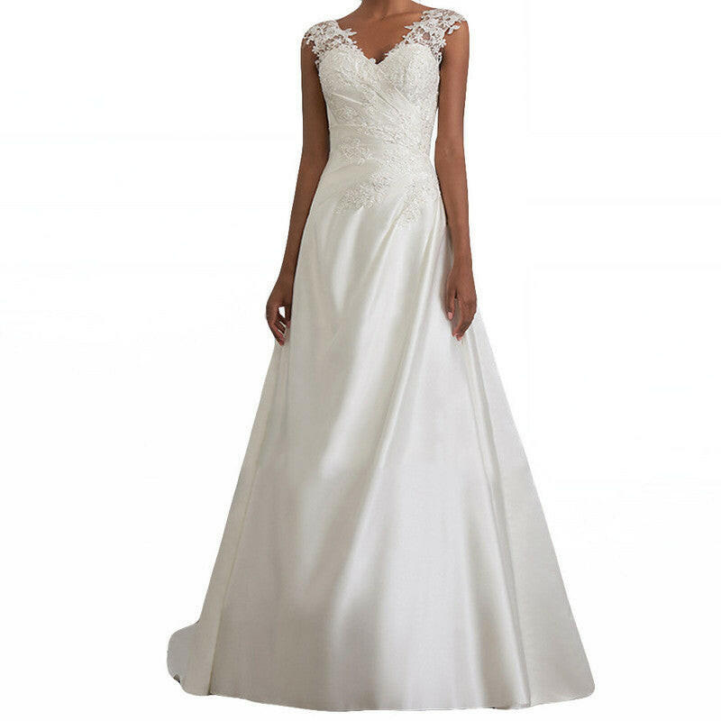 One-shoulder V-neck fishtail lace trailing wedding dress Kashur Mart .